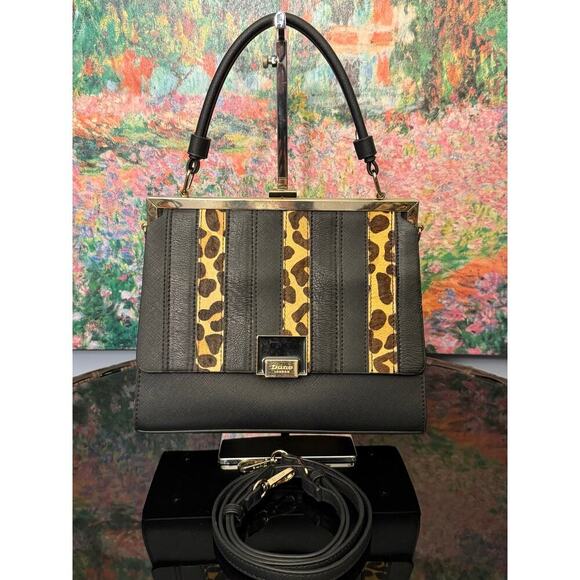 VGUC Dune London Black Faux Leather/Calf Hair Handbag w/ Strap - Picture 1 of 10